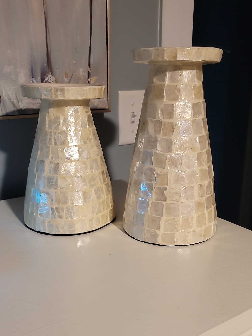 Cream Iridescent Mosaic Pedestal Accent - Home Accents